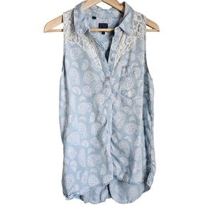 Guess Button Down Sleeveless Chambray Button Front Size L